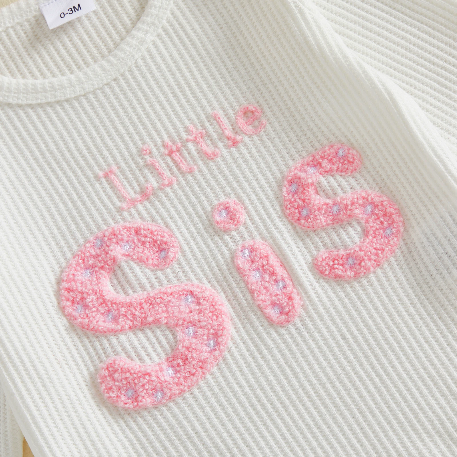 Baby Girls Waffle Little Sister Outfit Long Sleeve Embroidery Romper Pants Headband Cute Baby Girls Spring Fall Clothes