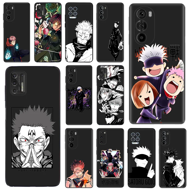 Black Matte Phone Case for Motorola Moto G50 G73 G53 G72 G52 G30 G31 G60 G71 G22 G9 G60S Cute Jujutsu Kaisen Cartoon Soft Cover