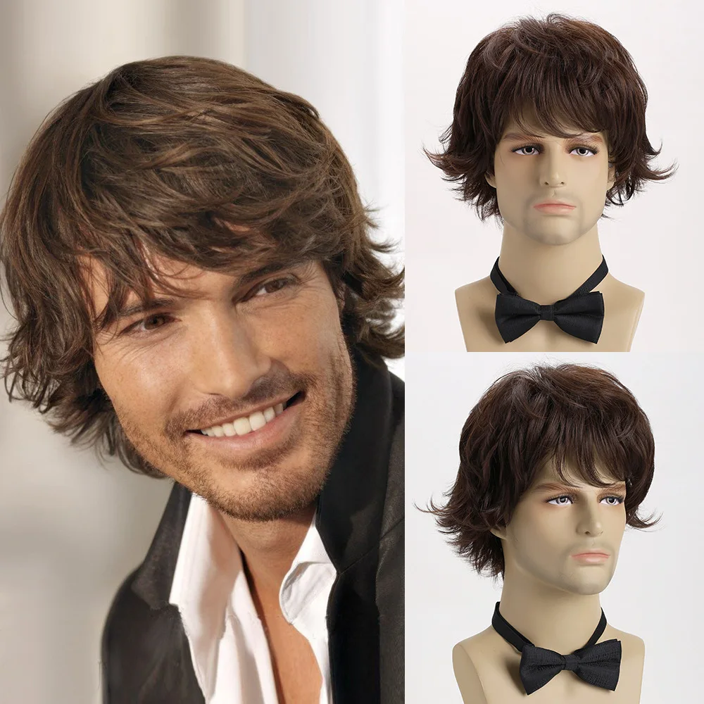 

Synthetic Mens Short Curly Wig Natural Looking Hairpiece for Daily Wear Party Cosplay Heat Resistant Fiber Stylish Male Wigs