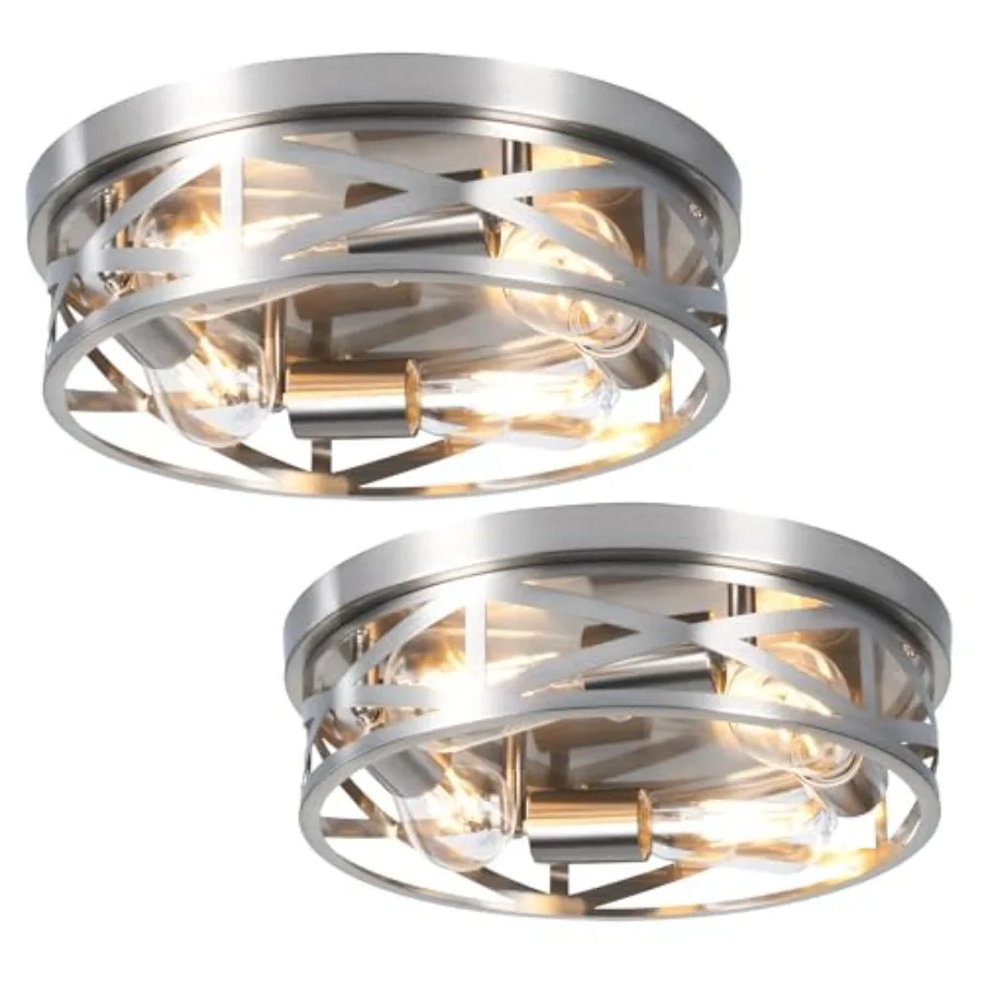 

13 Inch Close to Ceiling Lights 2 Pack Brushed Nickle Flush Mount Ceiling Light Fixture Modern 4-Light Metal Cage Indoor Kitche