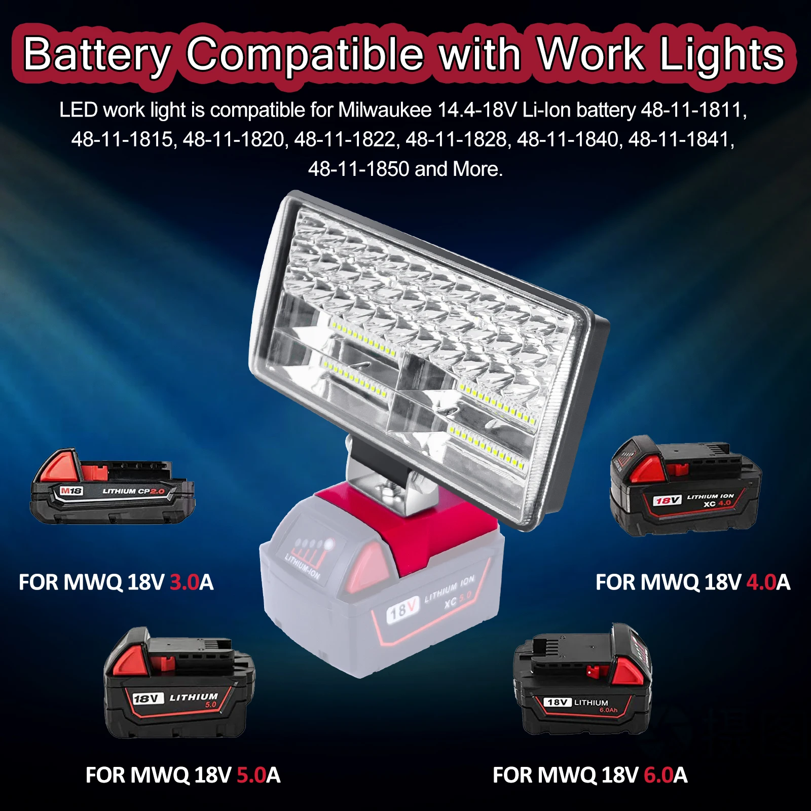 35W Emergency LED Work Light For Milwaukee 14.4V-18V Li-ion Battery Vertical Lamp Rechargeable Outdoor Portable Flashlight