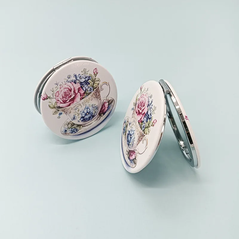 Espelho de maquiagem portátil dupla face mini portátil bolso dobrável espelho de maquiagem redondo para viagens beleza ferramenta cosmética