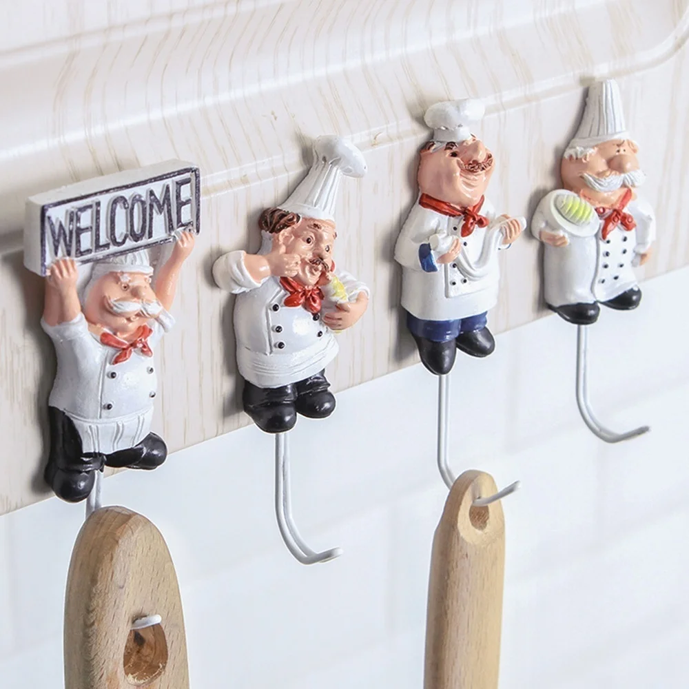 Kitchen Creative Chef Cartoon Storage Rack Hooks Wall Hanger Kitchen Hooks for Utensils