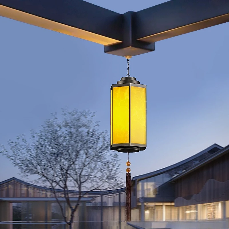 Outdoor chandelier New Chinese lantern imitation marble garden light Eaves corridor door head light Zen B & B hotel decoration