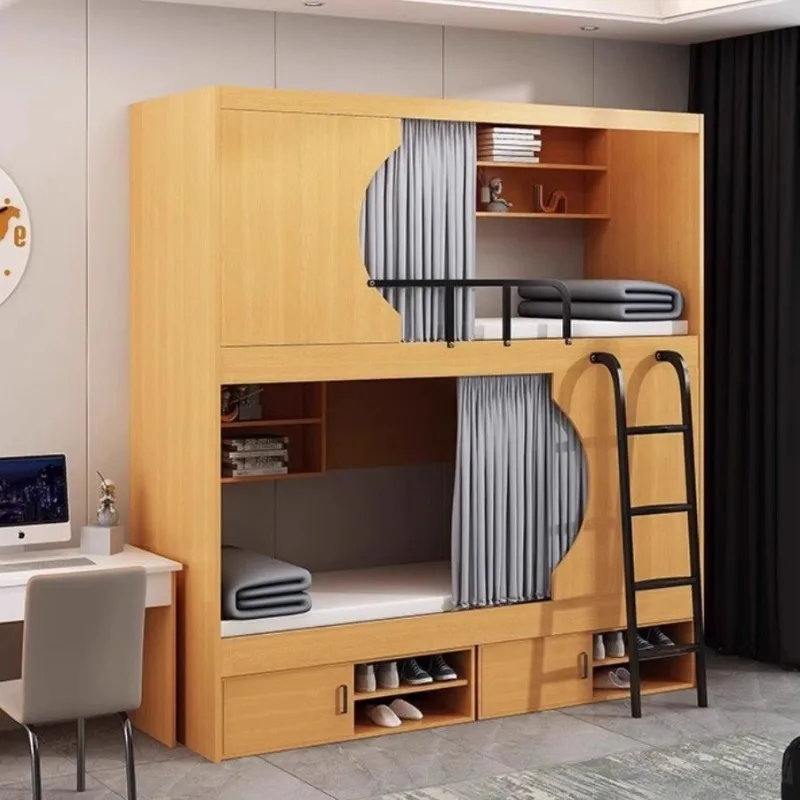 Youth hostel bunk bed apartment bed staff dormitory bunk bed, student full solid wood space capsule bed