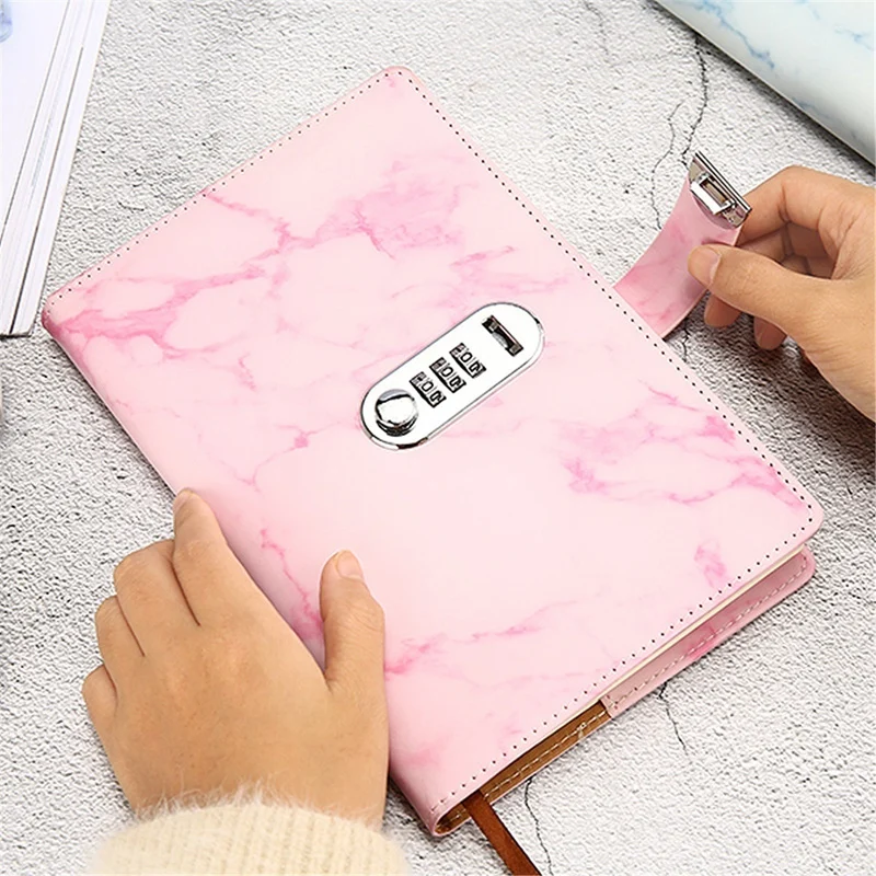 A5 Marble Texture Journal Writing Notebooks With Combination Lock Personal Travel Diary Office Notepad Agenda