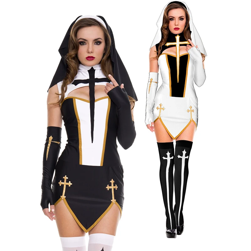 

Halloween Church Religious Convent Cosplay Fancy Party Dress Sexy Lady Nun Superior Costume Carnival