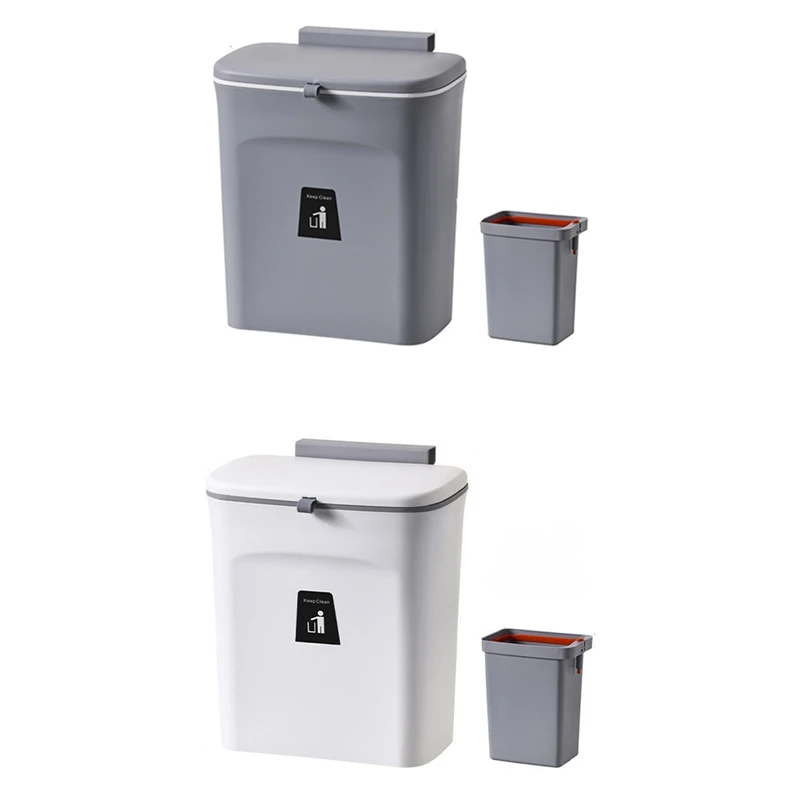 1Set Toilet Kitchen Waste Storage+Inner Barrel Door Hanging Trash Can Cabinet Garbage Can A