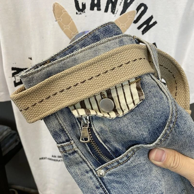 Celana Jeans Pendek Longgar Robek Biru Muda untuk Pria Celana Pendek Denim Pria Setengah Kancing Celana Pendek Populer Harajuku Pakaian Jalanan Xl Tertekan