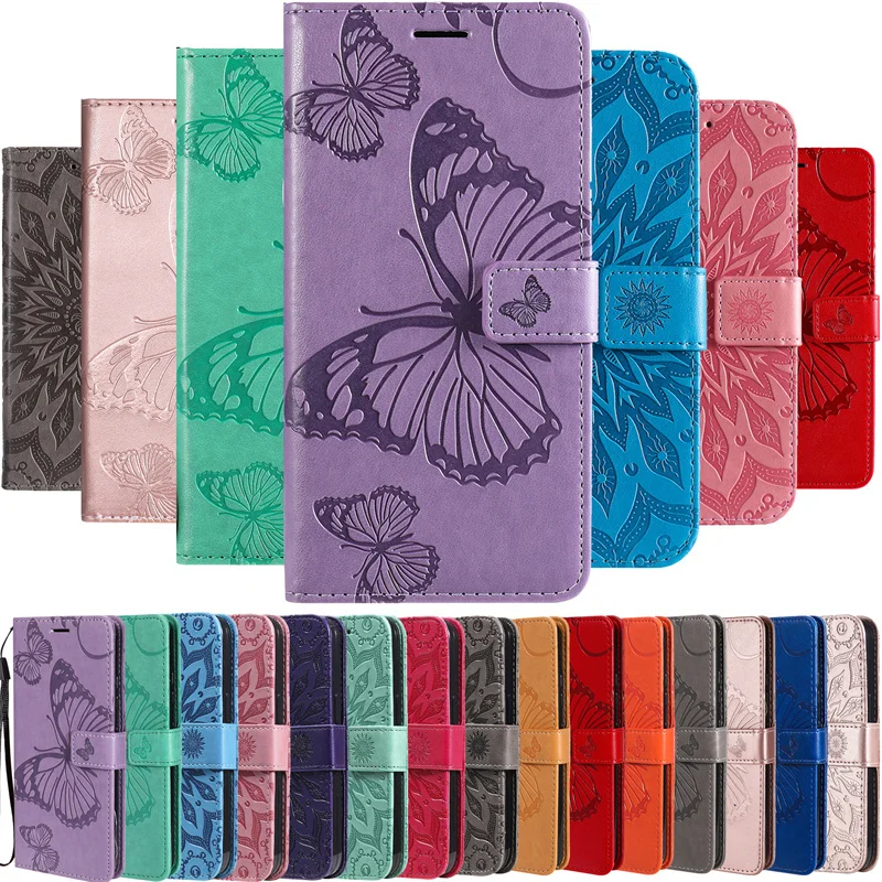 S22 s 22 Plus + Case For Samsung Galaxy s22 S 22 Ultra S22PLUS S22ULTRA Cover 3D Embossed Butterfly Sun Flower Flip Leather Etui