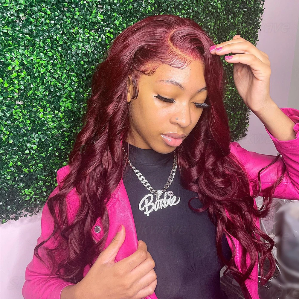 13x4 13x6 HD الدانتيل الباروكة الأمامية الجسم موجة شعر مستعار بورجوندي 99J الدانتيل شعر مستعار أمامي شعر الإنسان قبل قطعها 99j شعر مستعار أحمر اللون للنساء