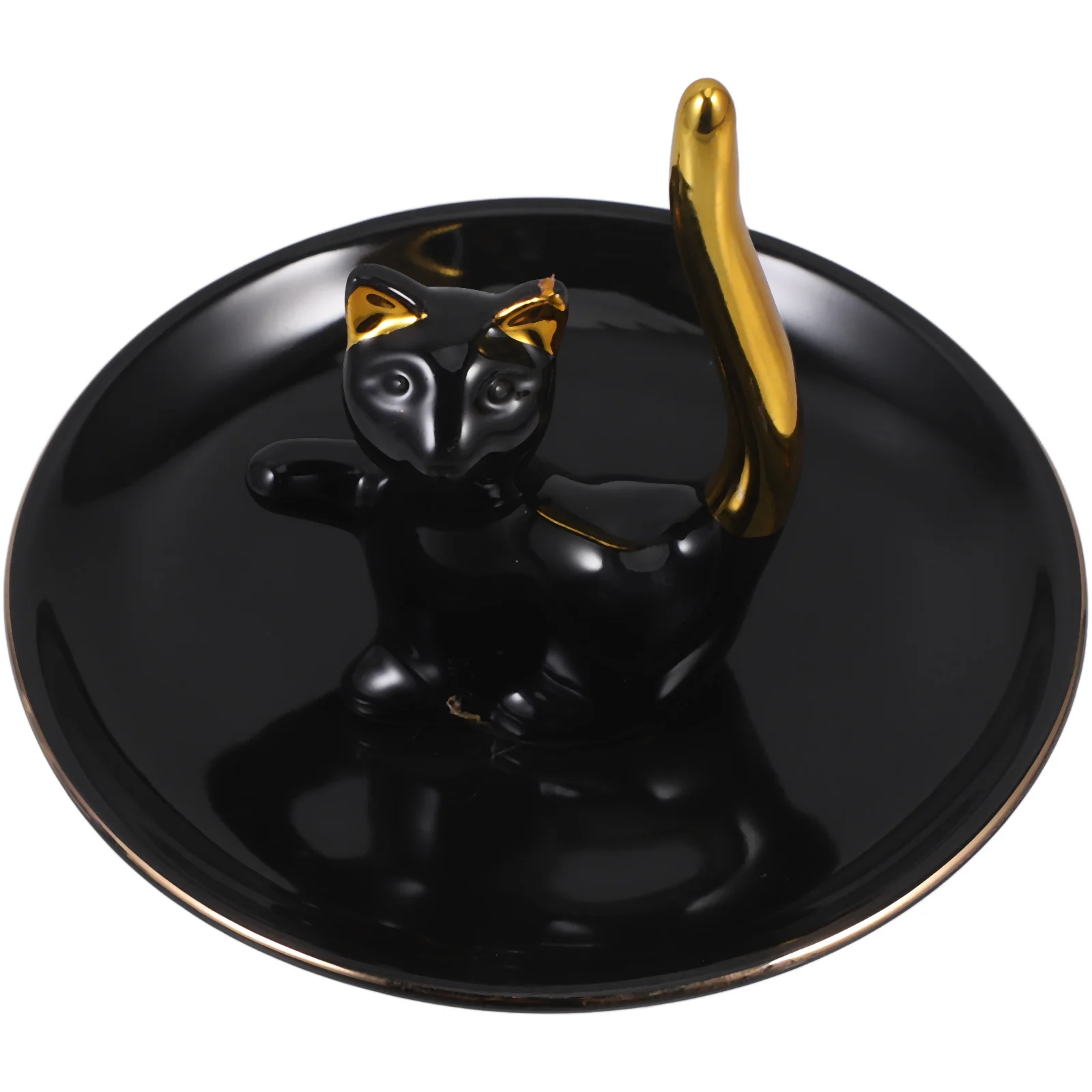 Ceramic Jewelry Tray Cute Cat Statue Elegant Jewelry Display Plate Trinket Organizer for Home Desk Storage Trinket Dish