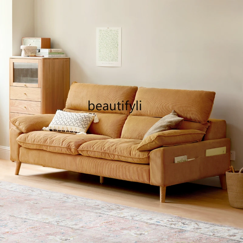 Fabric Sofa Small Apartment Living Room Sofa for Three People Retro Corduroy Straight Row Sofa