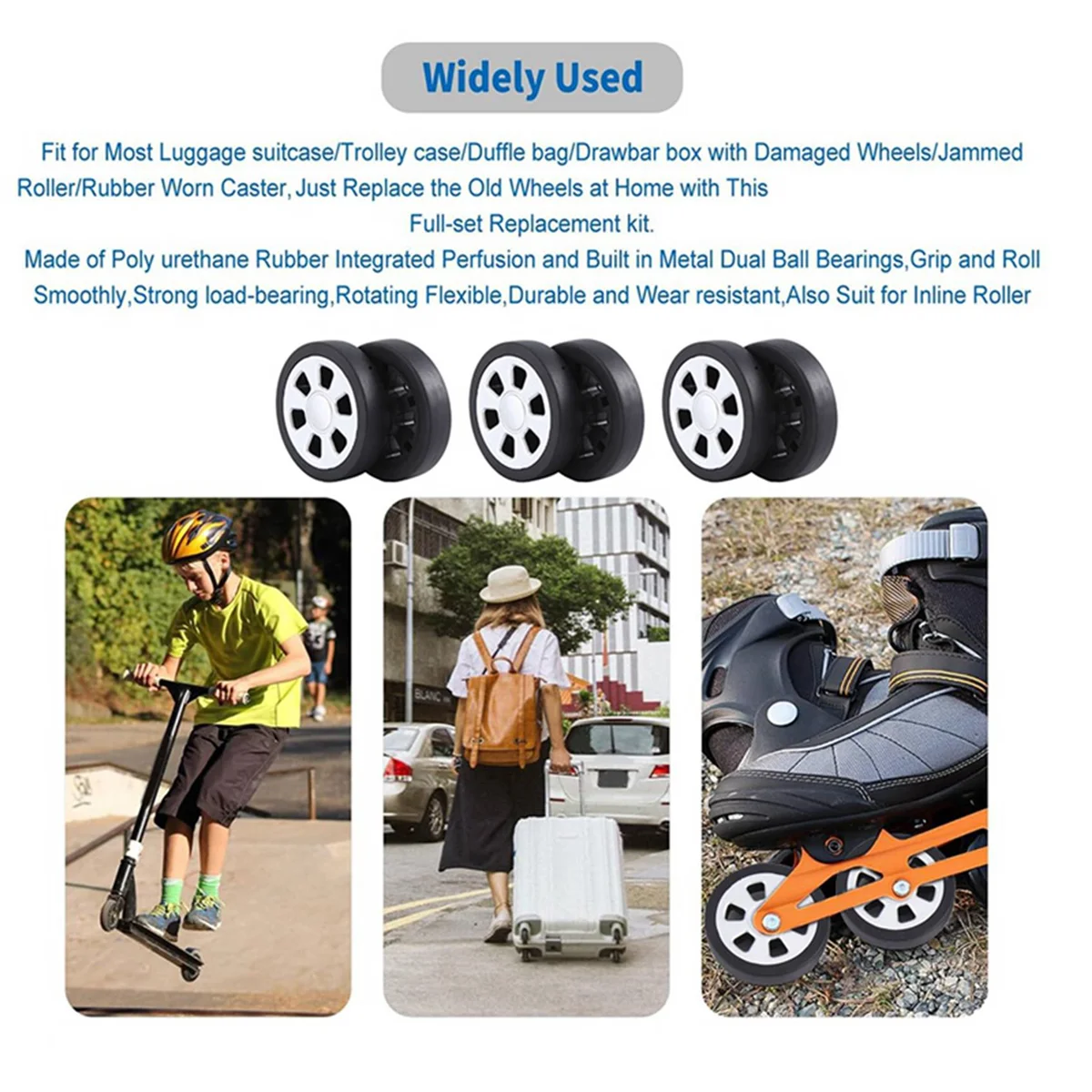 ABQR 55X12mm مجموعة من 2 عجلات بديلة لحقيبة الأمتعة، حقيبة الأمتعة PU عجلات دوارة محامل طقم تصليح