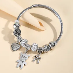 1PC Women's Fashion Pan Family Multi Element Love Bow Bear Beaded Bracelet Date Travel Banquet Party Holiday Dressing Gift