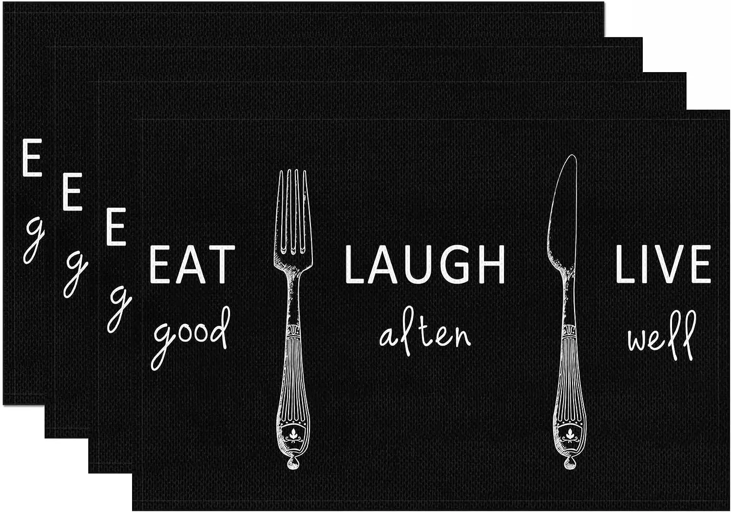 Eat Good Laugh Live Well Placemats Set of 4 Funny Holiday Place Mats Decorations Waterproof Washable Table Mats 12x18 Inch Home