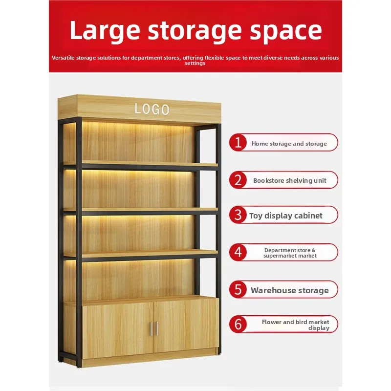 y9-Display Cabinet Steel and Wood Shelf Adjustable Display Shelf Floor-to-ceiling Simple Supermarket Multi-layer Storage Cabinet