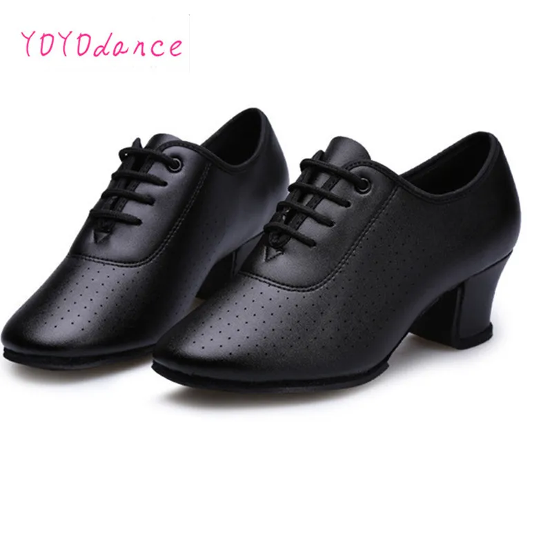 Zapatos de baile de salón para mujer, calzado para profesores de charol de 5cm, tacón medio, para chicas, Tango, latino, rojo y negro