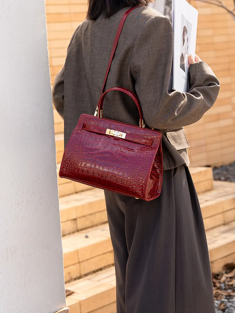 Bolso de mano con estampado de piel de cocodrilo para mujer, de la marca Aidrani, con solapa de cuero genuino, bolso de hombro de diseño para el trabajo, la oficina, fiestas y el uso diario.