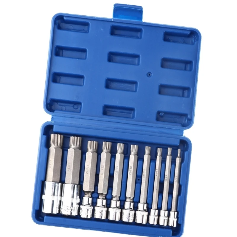 Star Fastener Driver Set 10 Extended Profile Steel Tool with Storage Case, Assorted Size Ranges for Garage Repair M4YD