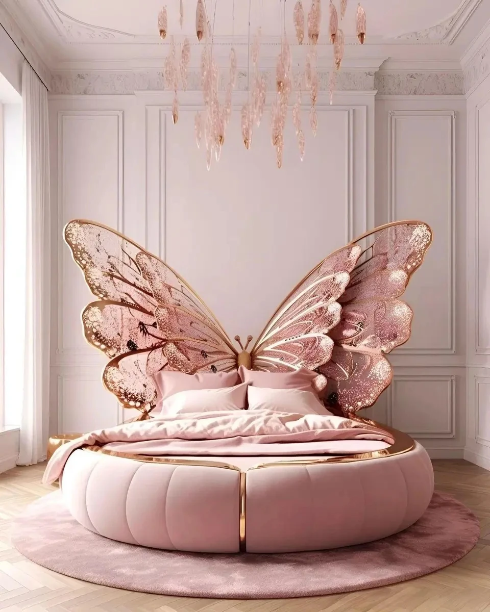 Modern simple light luxury men's and women's child bed Teen child bed Bedroom Room Creative luxury butterfly bed