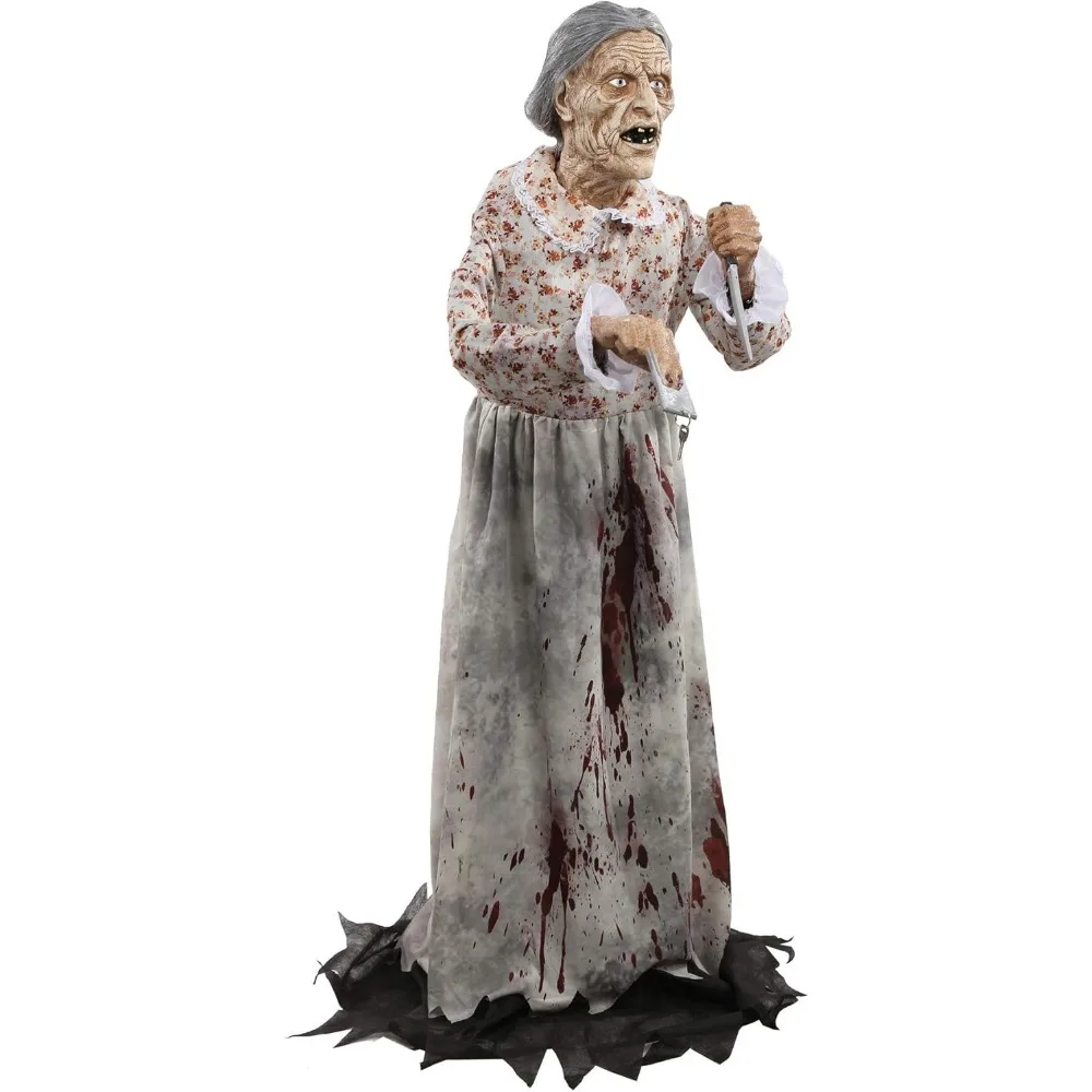 Scary Haunted House Granny Bates Horror Decoration Animated Halloween Prop，for Indoor, Outdoor, Yard Lawn