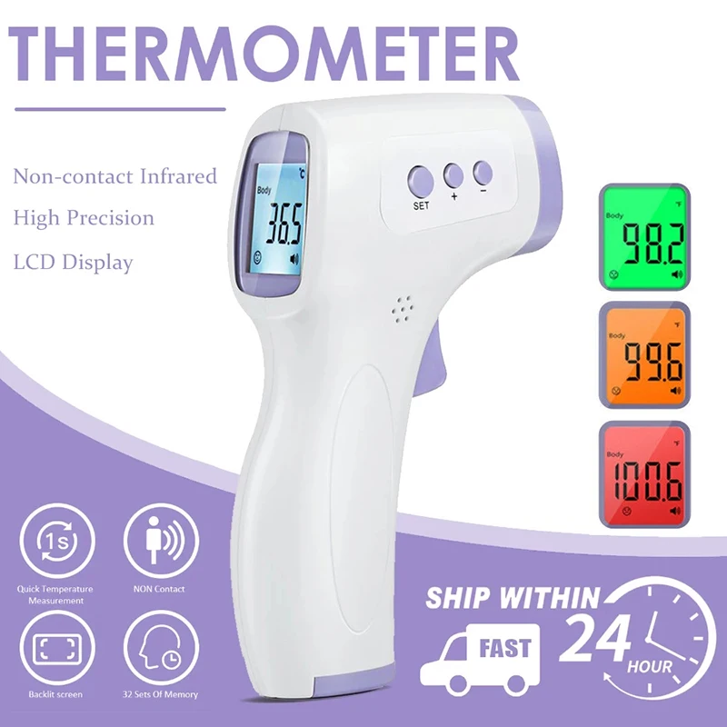 Non-Contact Forehead Thermometer 3-color Backlit Digital Display Thermometer Fever Measure Infrared Alarm Human Body Thermometer