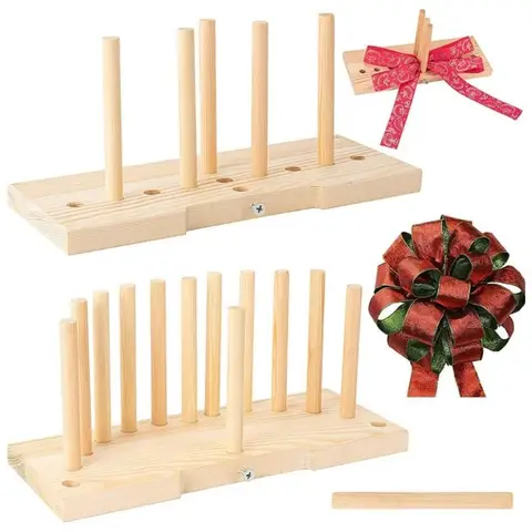 Christmas Wreath Bow Stand - Adjustable Wooden Ribbon Making Stand, Multi-purpose Holiday Decoration Display Stand Bow Maker