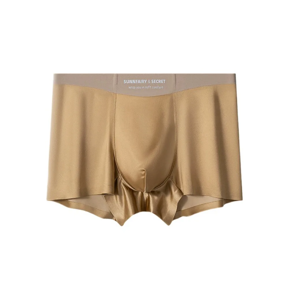 

Comfortable Thin Satin Silk Boxer Briefs Seamless Mid Waist Ice Silk Boxers Lingerie Underpants Underwear for Men Gifts