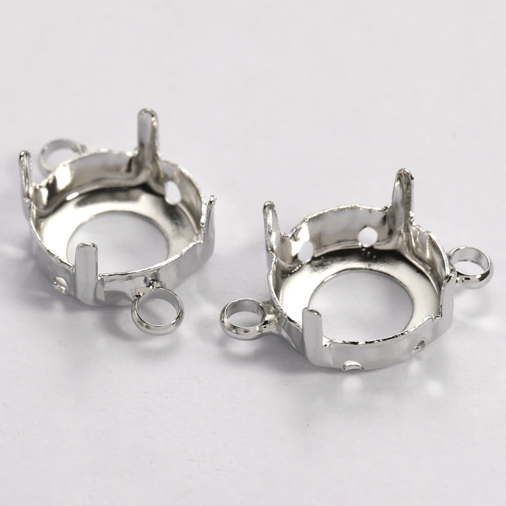 Round Rhinestone Frames Golden Color Claw With Hoops For Jewelry Making Copper Material Sewing Claws Fancy Stones Base Container