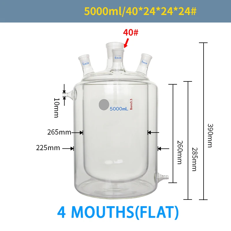 Four-neck jacketed reaction bottle double-layer reactor flat bottom laboratory flask glassware 250-10000ml