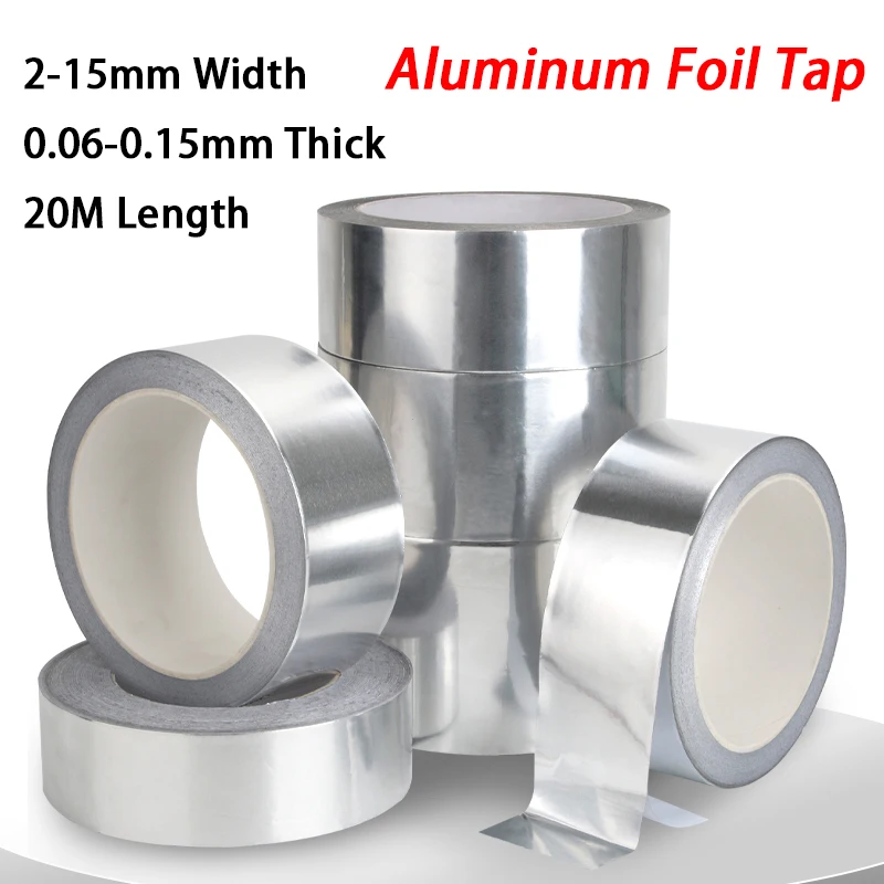 

High-Temperature Aluminum Foil Tap Self-Adhesive 2-15mm Width 0.06-0.15mm Thick 20M Length Waterproof Oil-proof