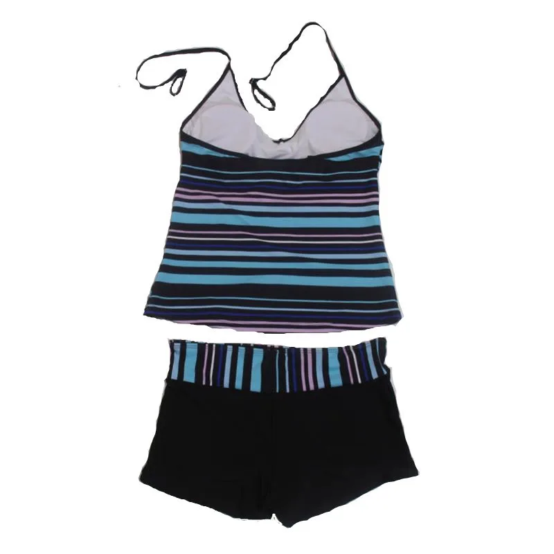 Ensemble Tankini imprimé à rayures pour femmes, maillot de bain deux pièces, style hawaïen, plage