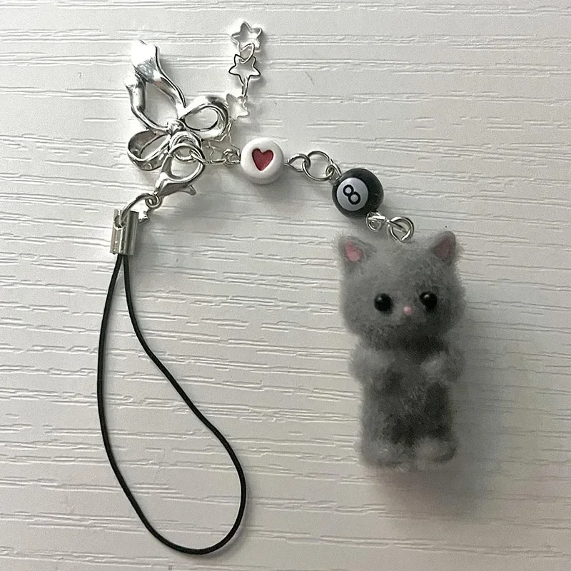 handmade white cat calico phone charm coquette keychain