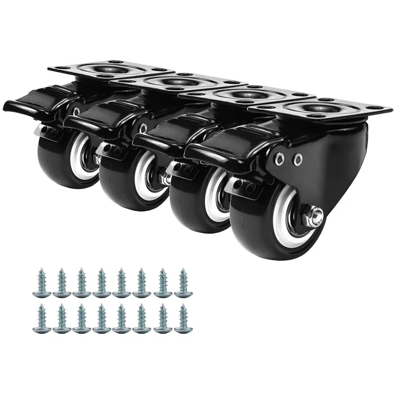Modern heavy duty steel rotary plate casters with double brakes (4-piece set) - 360 degree steering, suitable for industrial,