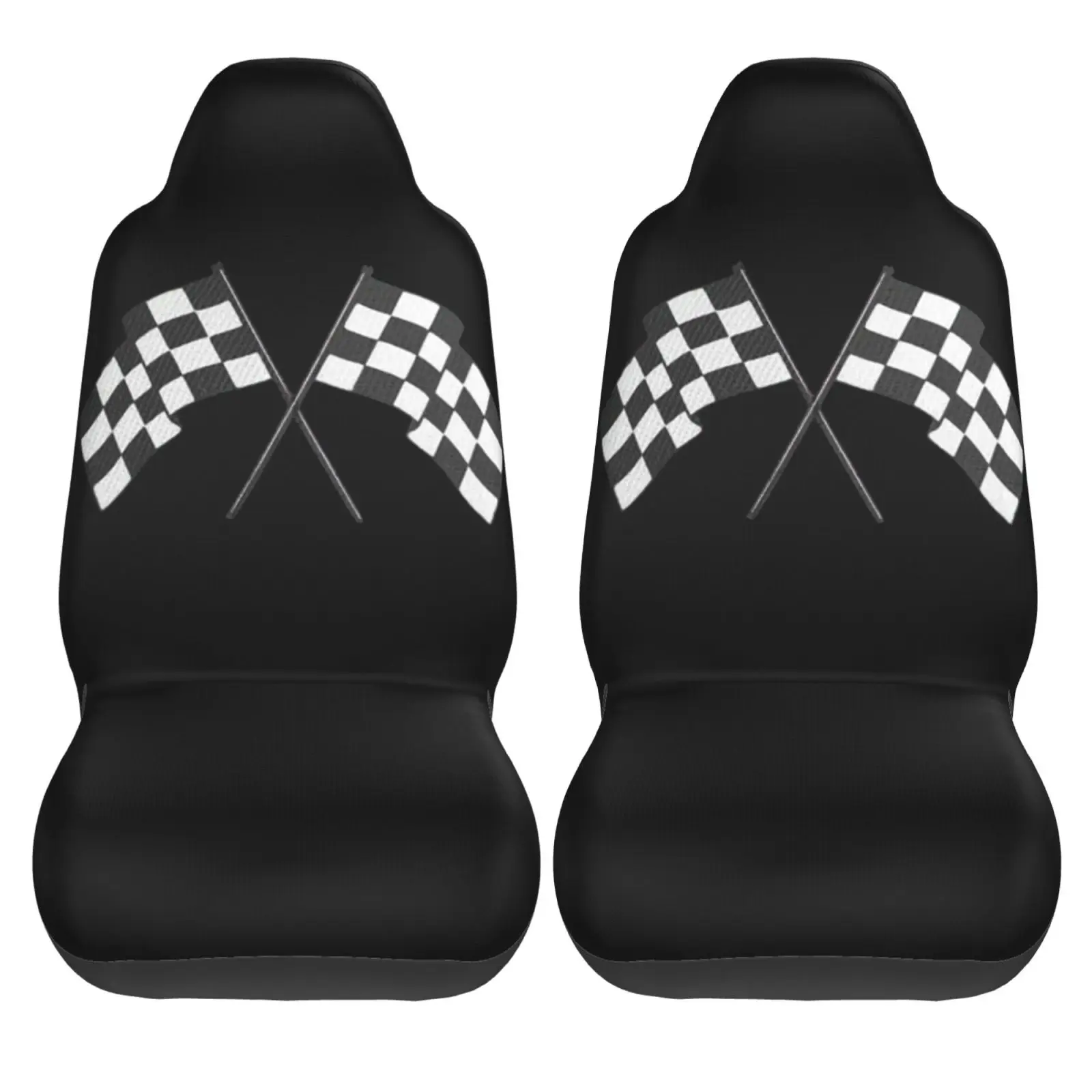 Racing Flag Pattern Print 2 PCS Car Seat Covers Front Auto Seat Cover Breathable Car Bucket Seats Protector Covers Universal Fit