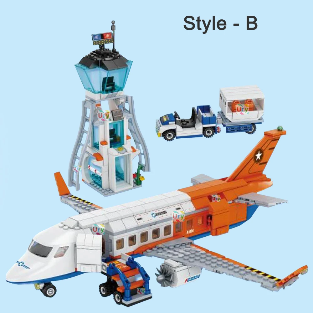 3in1 City Series Aviation Cargo Plane Helicopter Airport Airbus Airplane Control Tower DIY Building Blocks Toy Set Kids Boy Gift