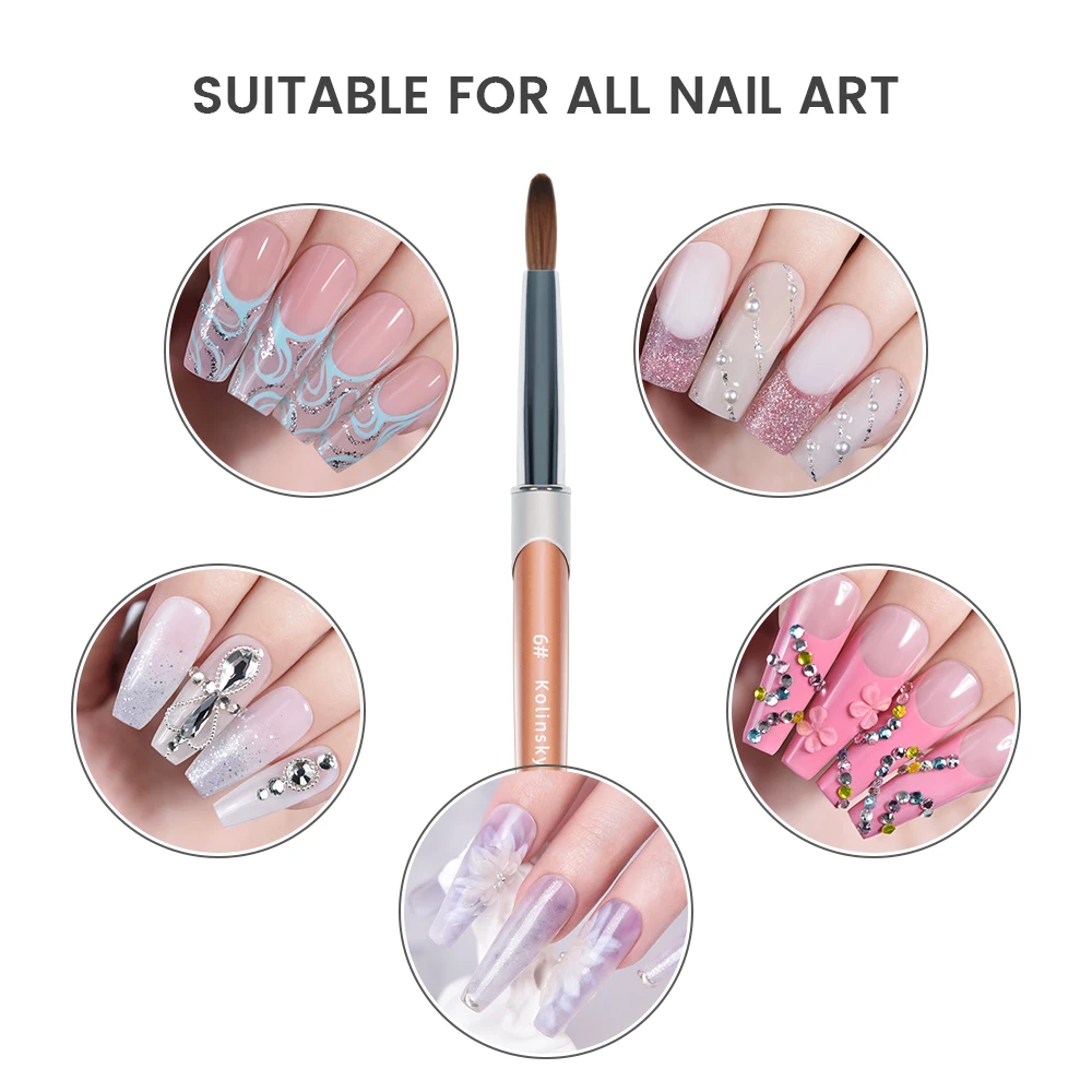 100% Kolinsky Sable Brush Nails Acrylic Penes Professional Decoration Crystal Powder Liquid Extension Application Manicure Tool