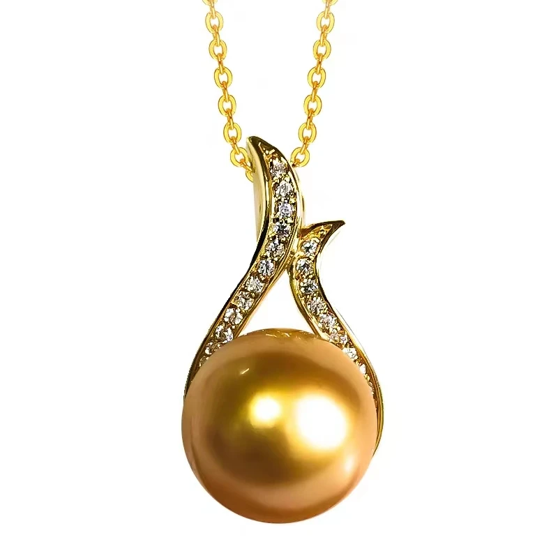 

NEW Genuine AAA12-13mm Natural gold south sea pearl Pendant fine jewelry necklace fine jewelryJewelry Making