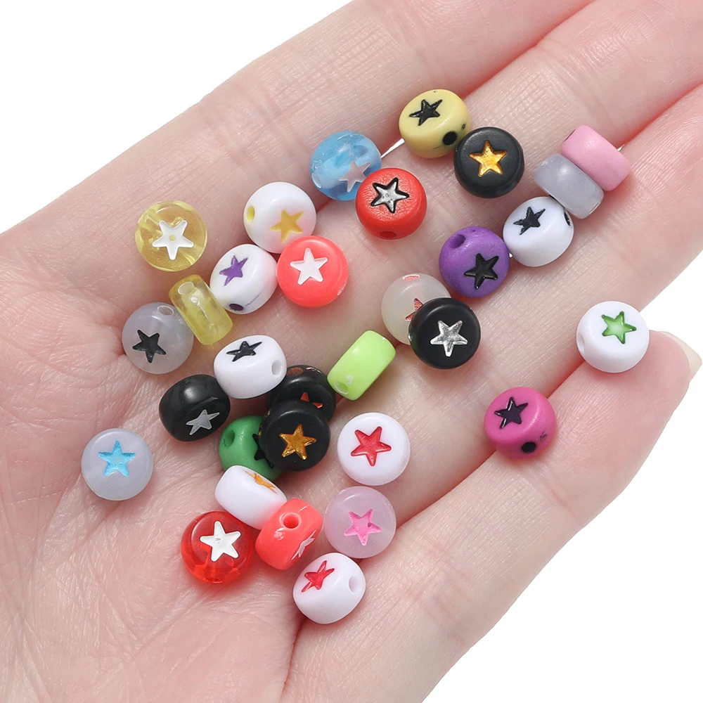 100pcs Acrylic Star Beads Colorful 7mm Flat Round Letter Spacer Bead for DIY Bracelet Necklace Earrings Jewelry Making