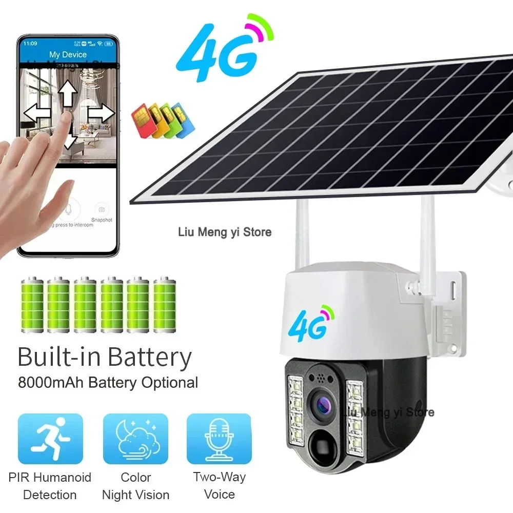 Solar Camera 4G Sim Outdoor Dual Lens PIR Human Detect Wireless Camara Powered Energy Waterproof CCTV Home Security Protection