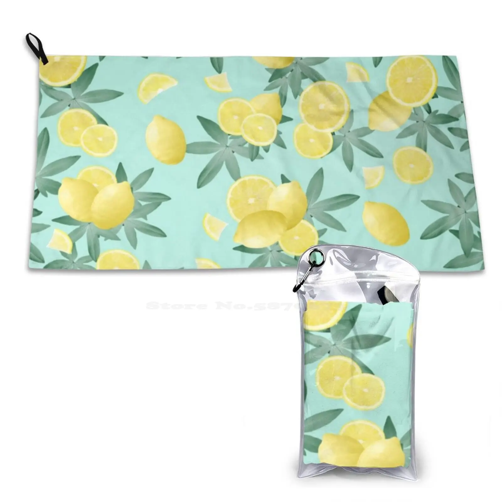 Lemon Twist Vibes #4 #Tropical #Fruit #Decor #Art Gym Outdoor Sports Fitness Towel Bath Washcloth Color Collage Pattern Green