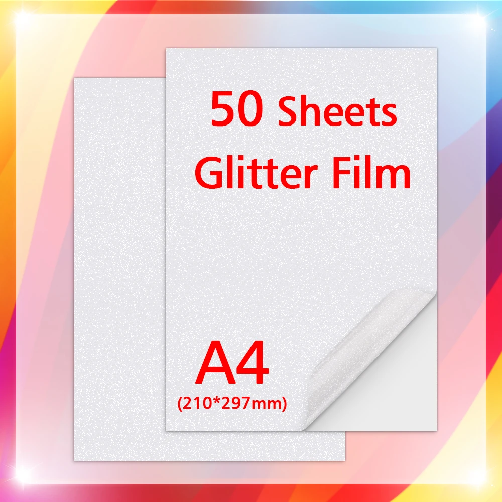 50 Sheets A4 Adhesive Cold Laminating Film Holographic Sand Foil Glitter Stars Photo Laminating Film to Protect Photos DIY Card