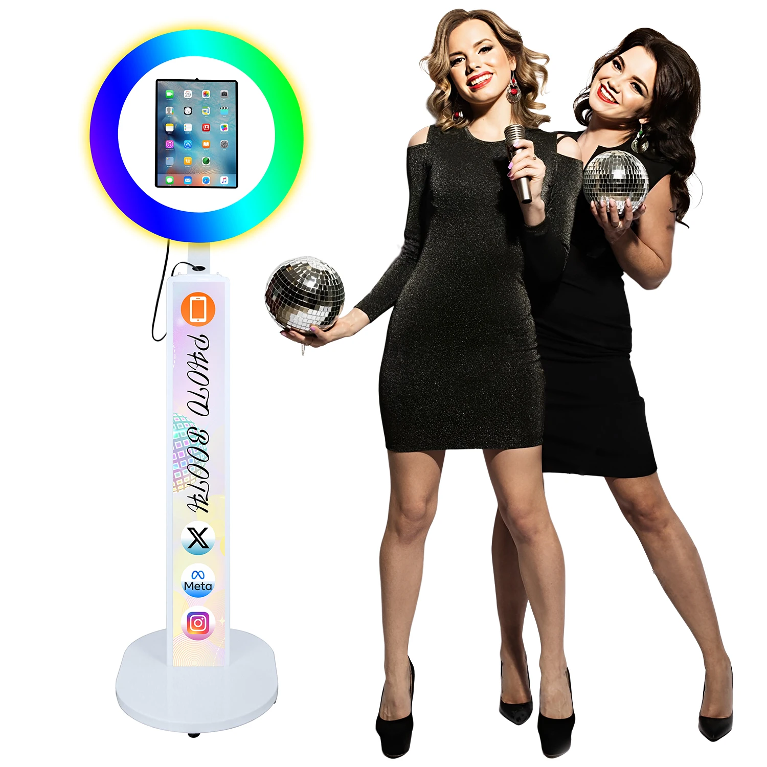 

iPad Photobooth Stand with RGB Ring Lights Selfie Photo Booth Machine iPad Metal Shell for Party Event