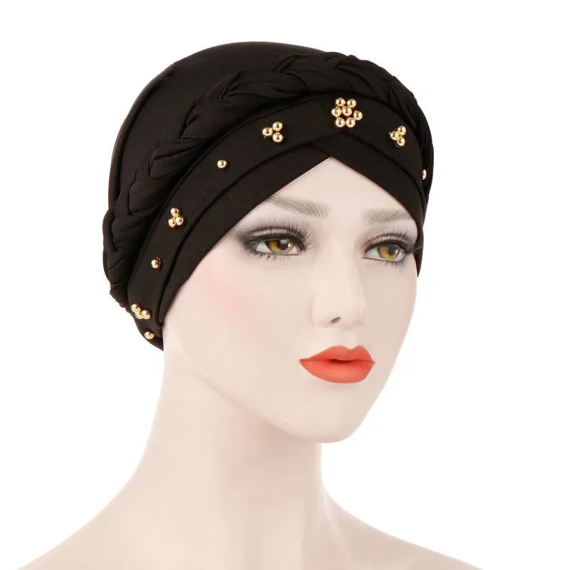 New Women's Hair Care Islamic Jersey Head Scarf Milk Silk Muslim Hijab Beads Braid Wrap Stretch Turban Hat Chemo Cap Head Wr