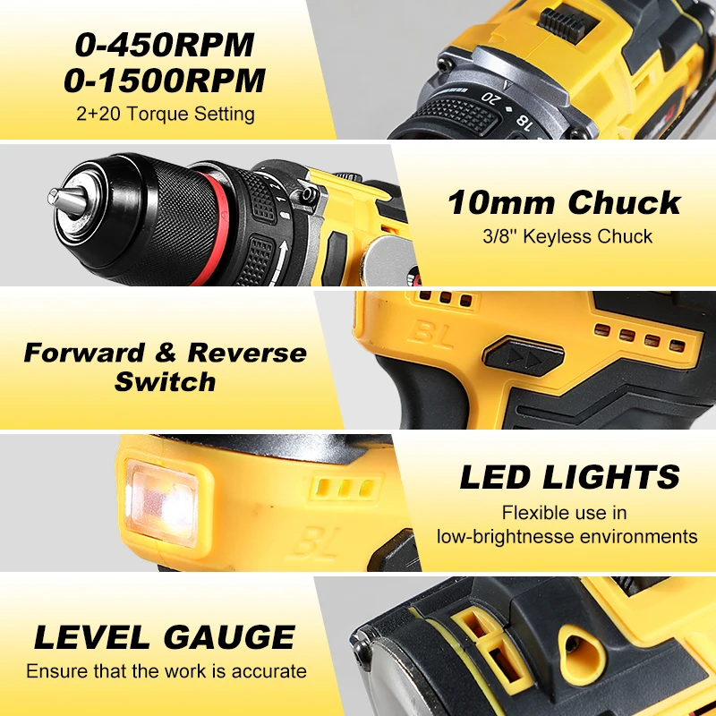 BABEQ 16.8V Brushless Electric Drill 80NM 2 IN 1 Cordless Drill 10MM Chuck Mini Electric Screwdriver Tools Lithium Ion Battery