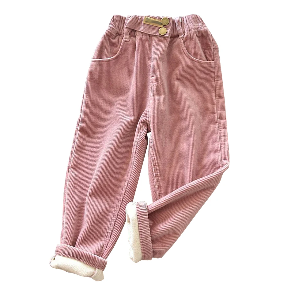 Thick and Soft Girls Corduroy Fleece Lining Pants Autumn and Winter Weather and Outdoor Activities Casual Kids Pants