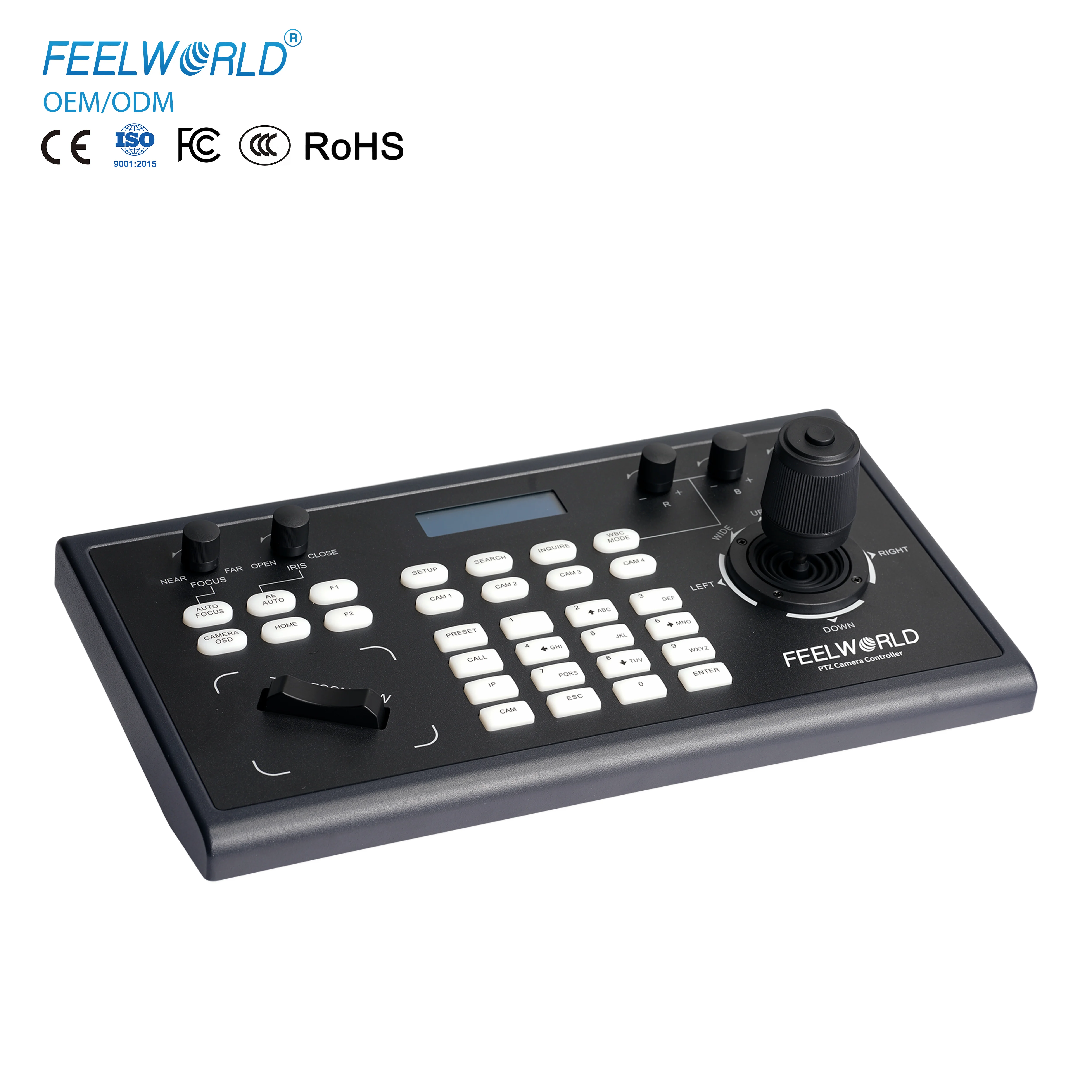 FEELWORLD KBC10 PTZ Camera Controller with Joystick and Keyboard Control LCD Screen PoE Supported for Live Streaming Church