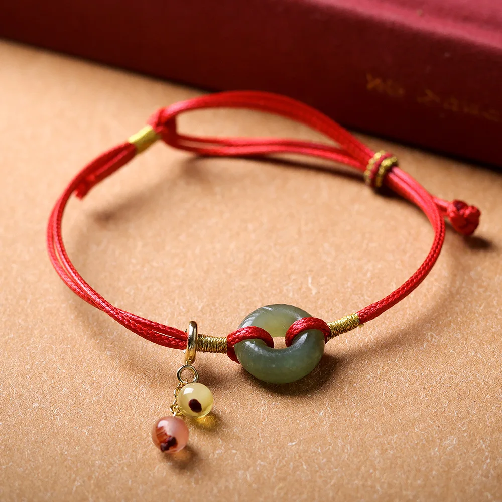 2026 Year of Birth Red String Bracelets Handwoven Hetian Jade Peace Buckle Bracelets for Men Women Couples Gifts