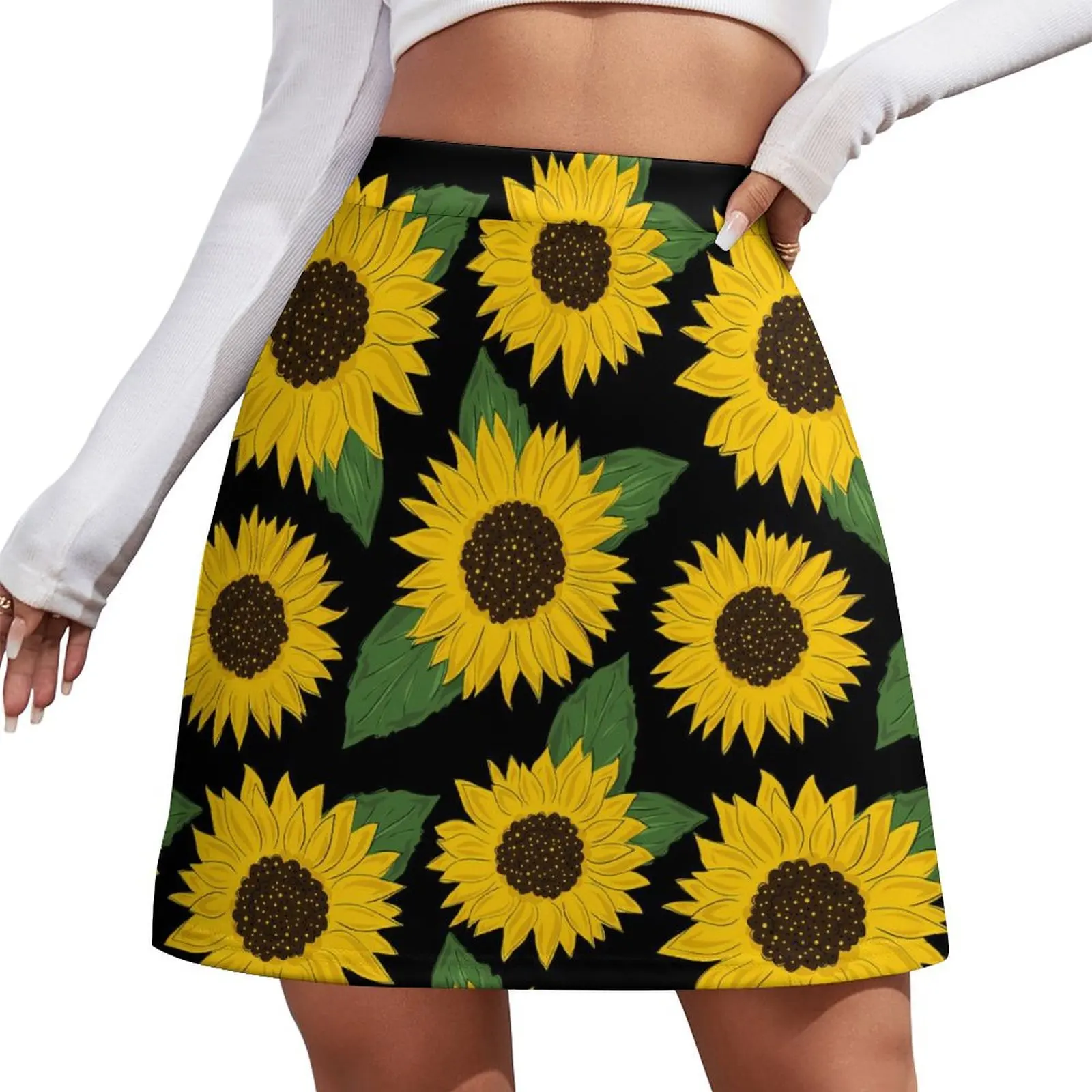 

Sunflower And Leaf Skirt Floral Design Y2K Casual Skirts Female Kawaii Mini Skirt Pattern Clothes Birthday Present